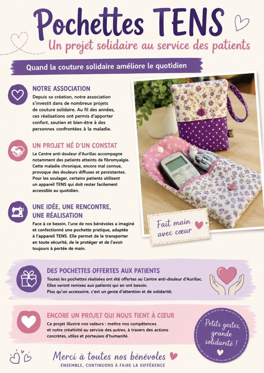 Projet Pochettes TENS – création solidaire